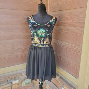 NWT Miami Francesca’s Black Side Zip Sequin Mini Party Dress Women's Size Medium